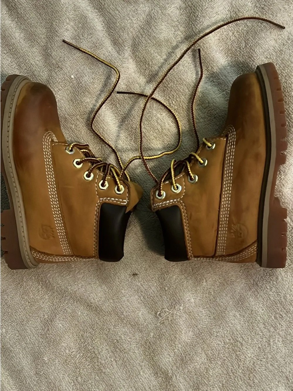 Timberland Kids Brown Leather Lace-Up Boots with Yellow Accent Laces